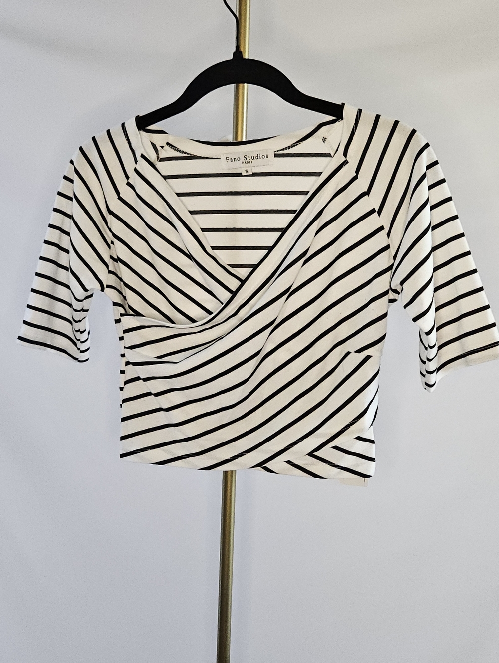 Fano Studios Paris Black & White Striped Cropped Wrap Top